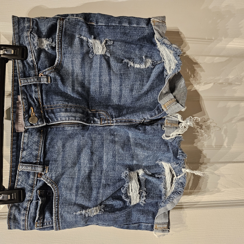 Blue Cut-Off Jean Shorts with Distressed Details
